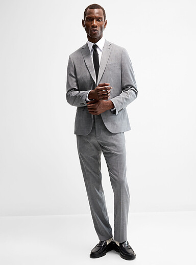Stone-grey Prince of Wales suit <b>Semi-slim fit</b>