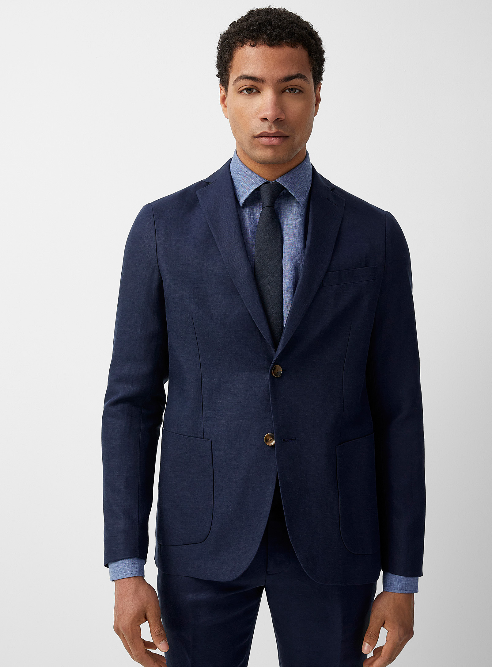 Bosco Linen-tencel Tm Jacket Semi-slim Fit In Dark Blue