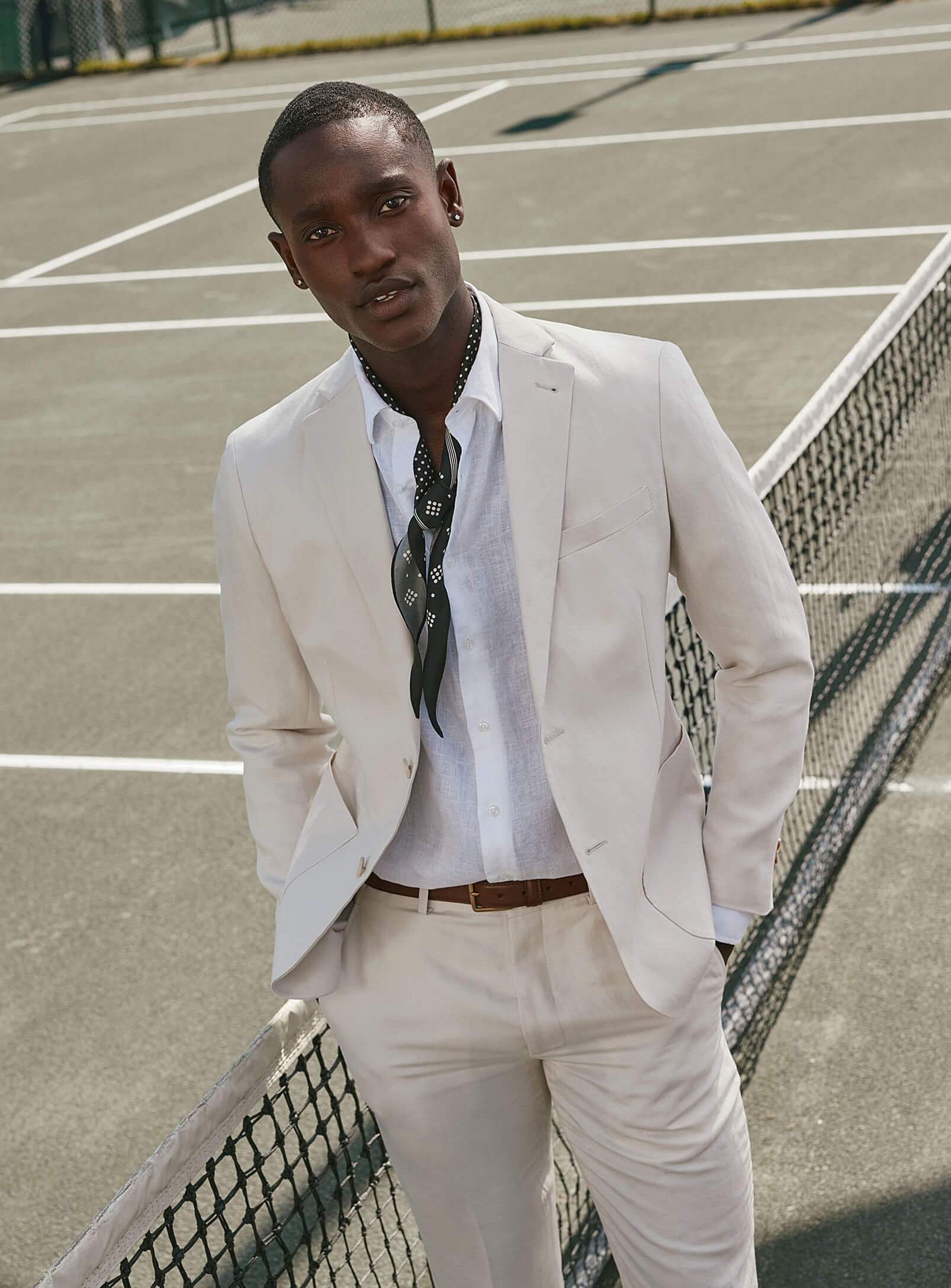 Bosco Beige Linen-blend Jacket Semi-slim Fit In White
