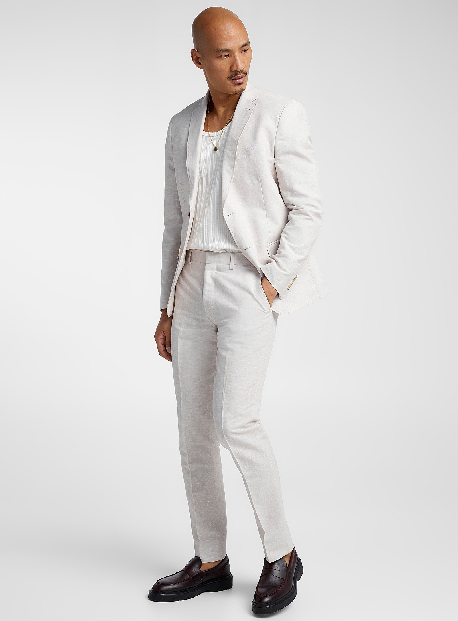 Bosco Linen-cotton Pant Semi-slim Fit In Cream Beige