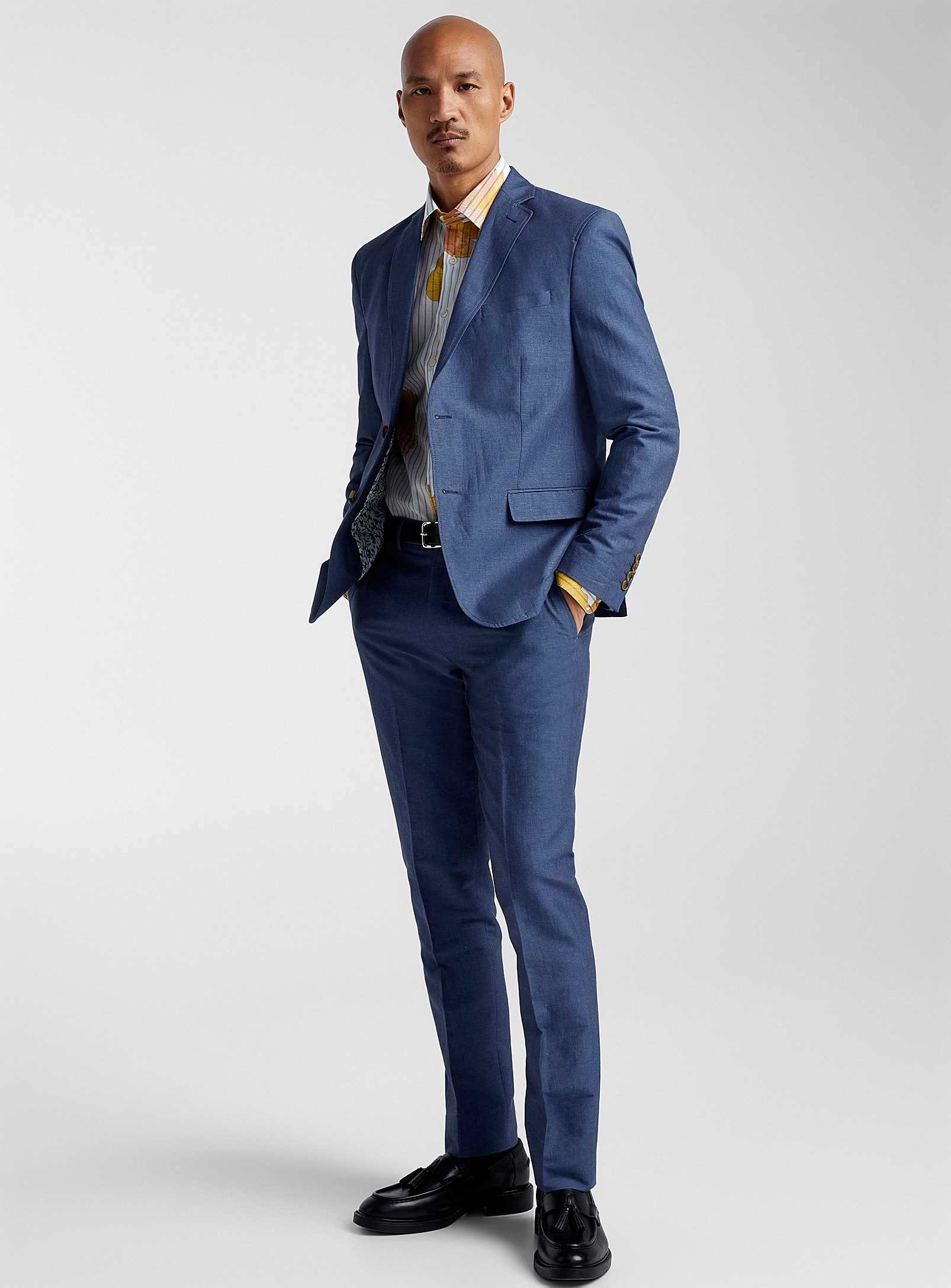 Bosco Linen-cotton Pant Semi-slim Fit In Blue