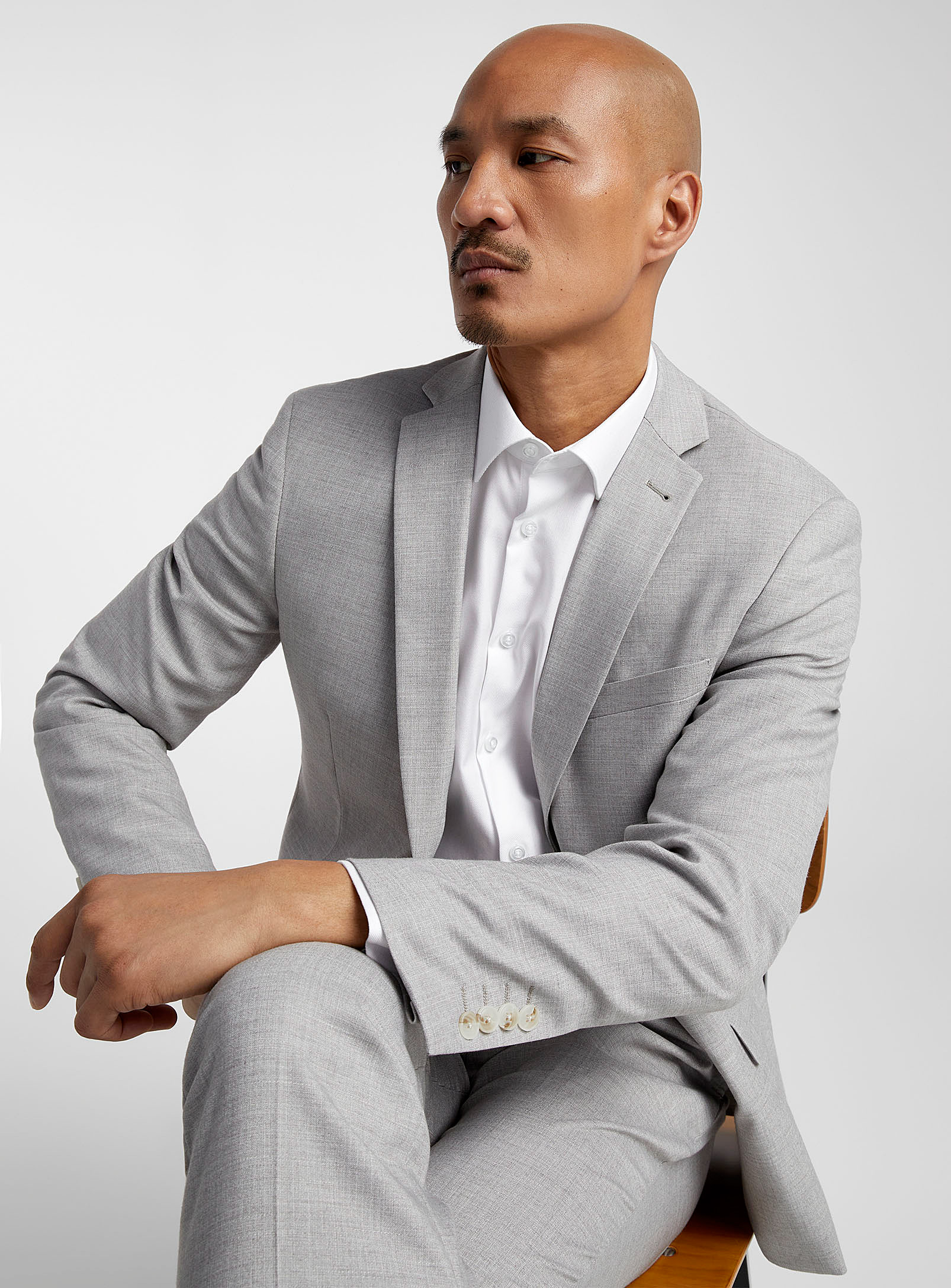 Bosco - Men's Light-taupe semi-plain suit Semi-slim fit