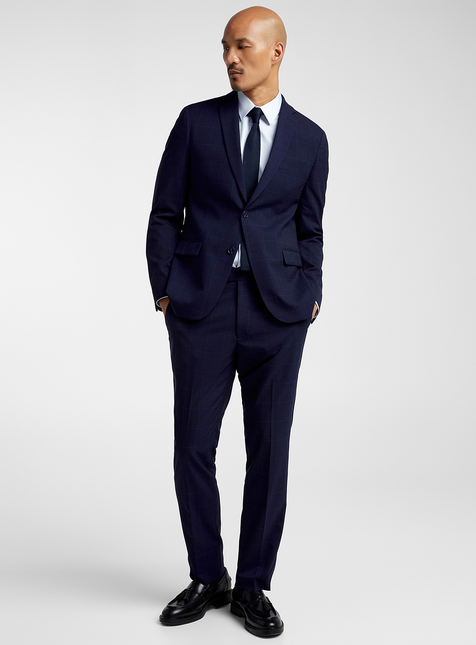 Bosco - Men's Ultramarine windowpane check navy suit Semi-slim fit