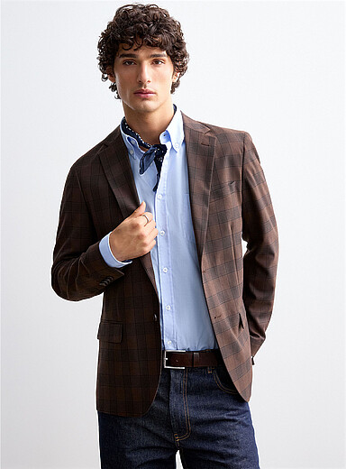 Prince of Wales chocolate blazer <b>Semi-slim fit</b>