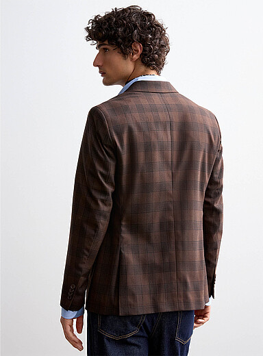 Prince of Wales chocolate blazer <b>Semi-slim fit</b>