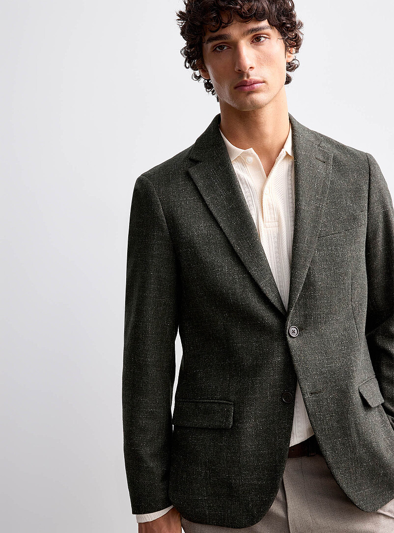 Tweed-style khaki blazer Semi-slim fit product image 2