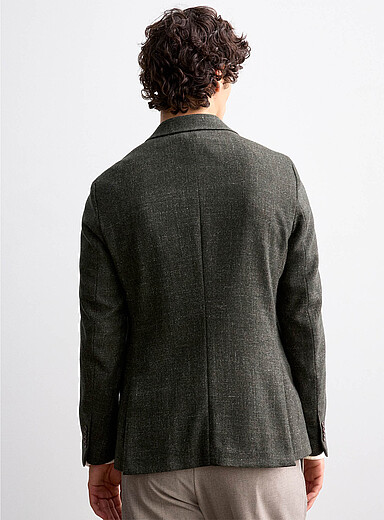 Tweed-style khaki blazer <b>Semi-slim fit</b>