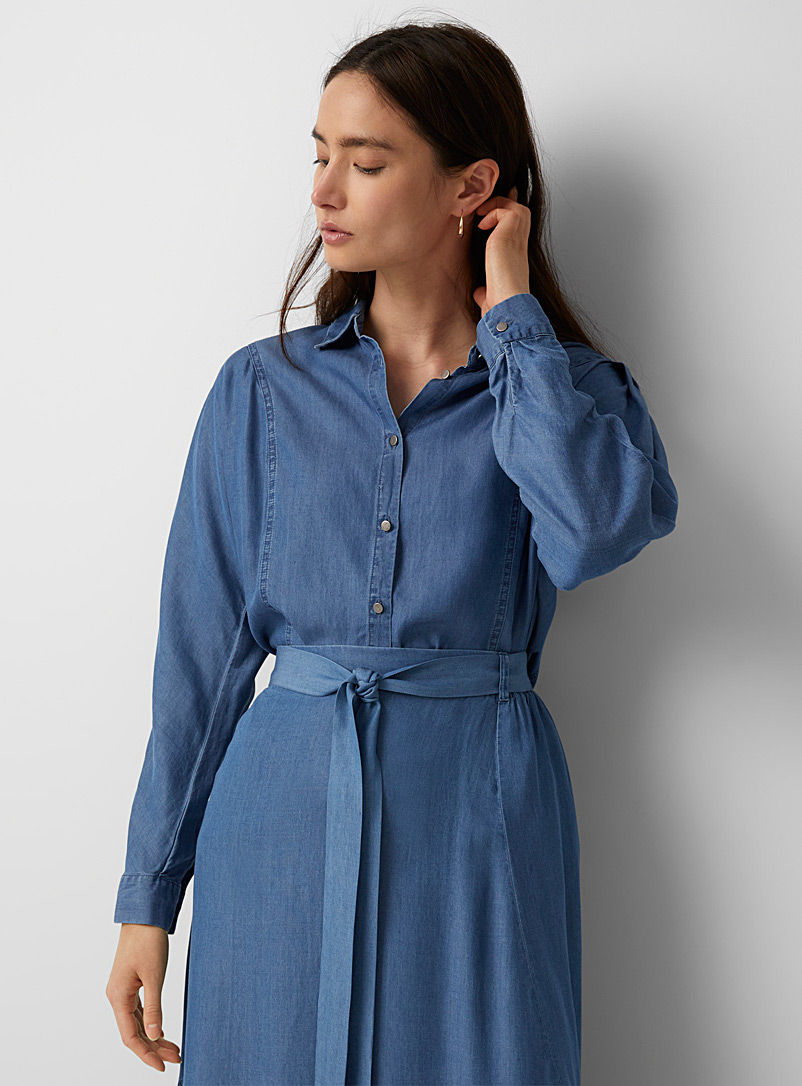 Contemporaine Blue Pleated shoulders lyocell denim shirt for women