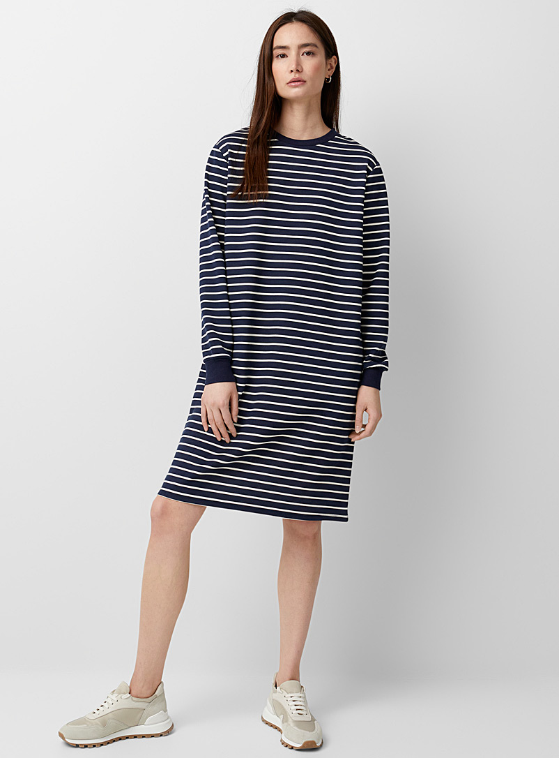 Contemporaine Patterned Ecru Nautical stripes sweatshirt dress for women