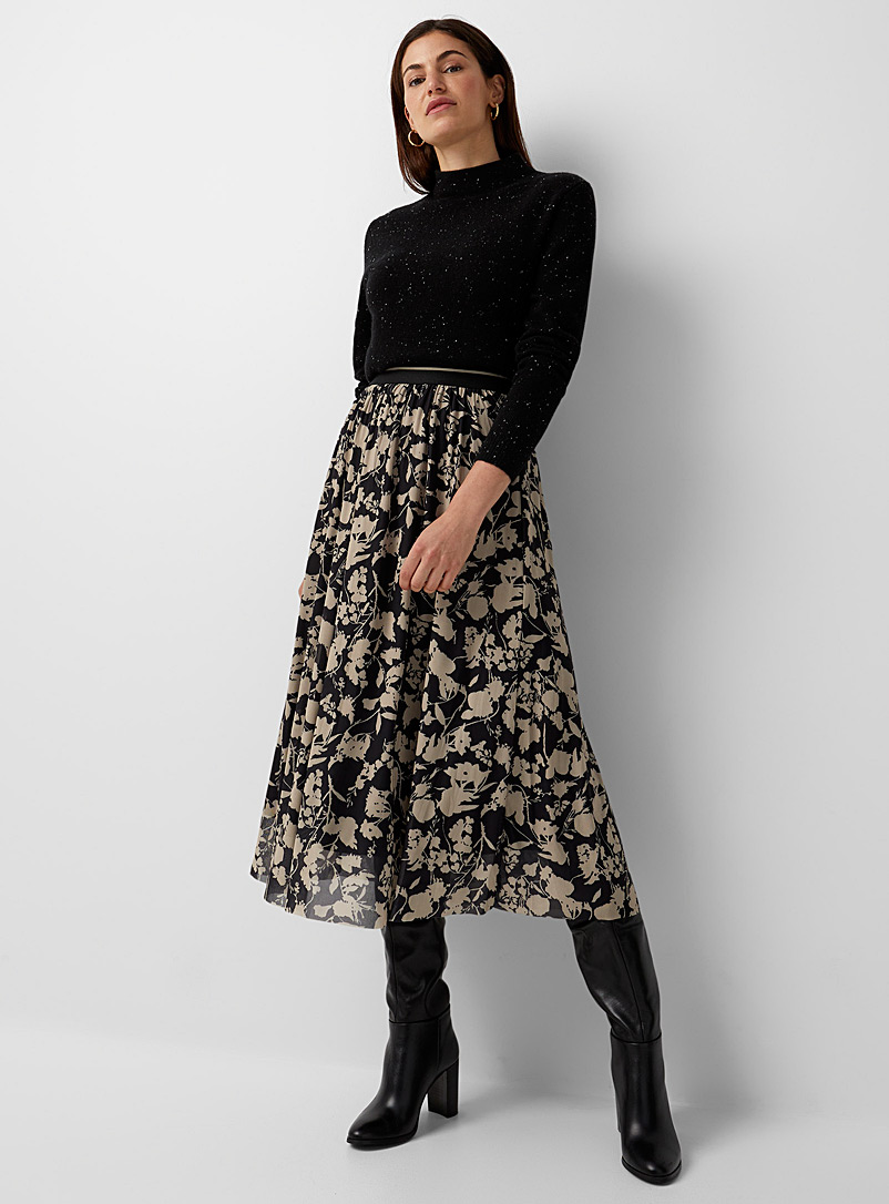 Contemporaine: La jupe microfilet silhouettes florales Noir à motifs pour femme