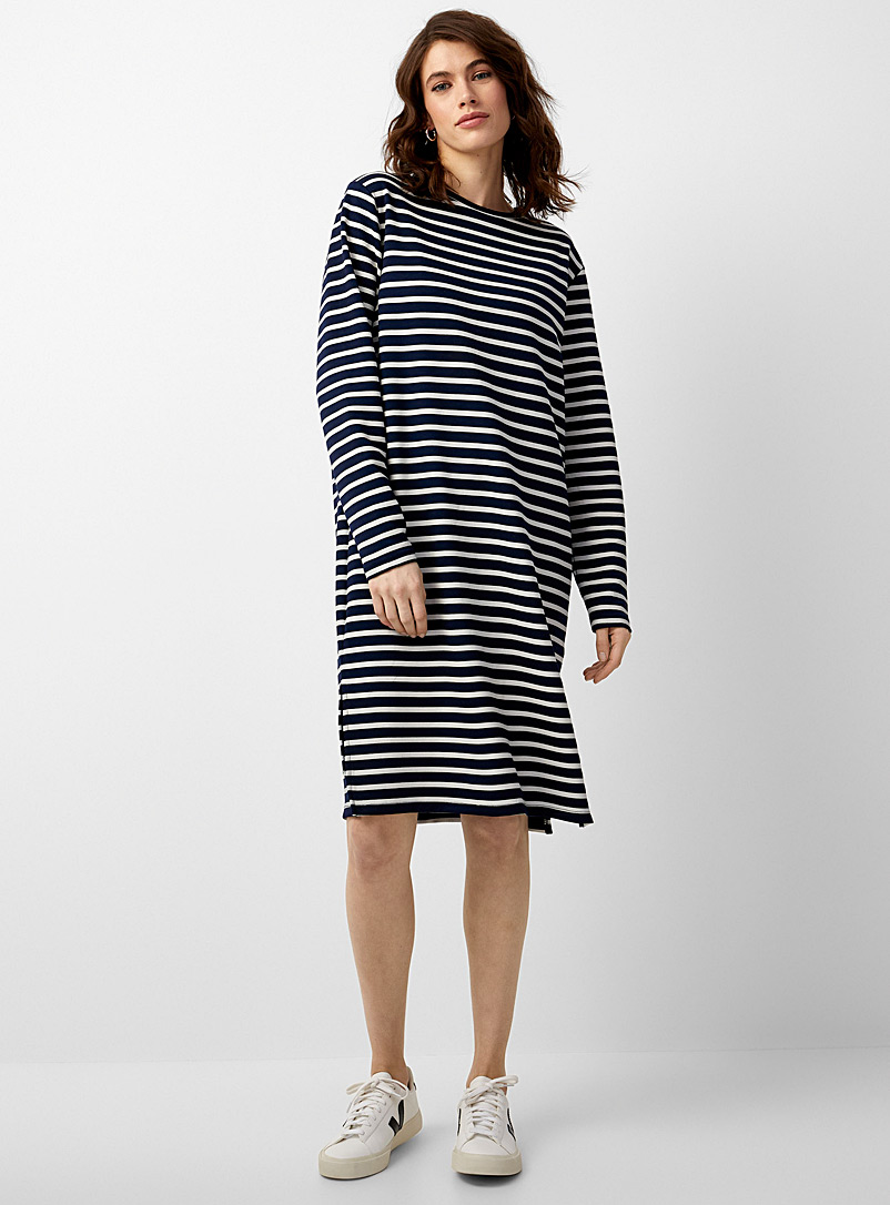 Contemporaine Patterned Ecru Nautical stripes jersey dress for women