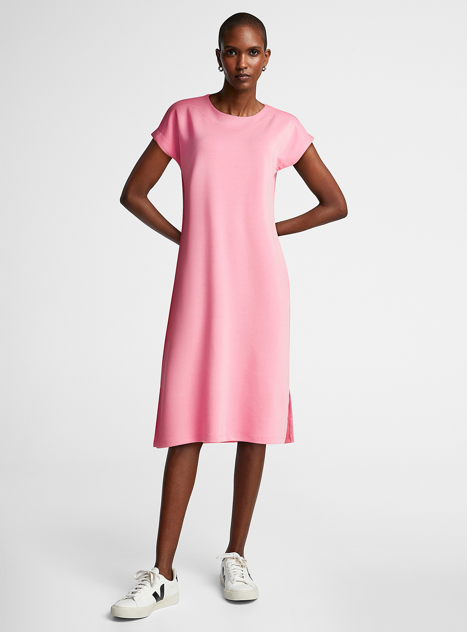 Contemporaine Peach-skin Jersey Straight-fit Dress In Pink
