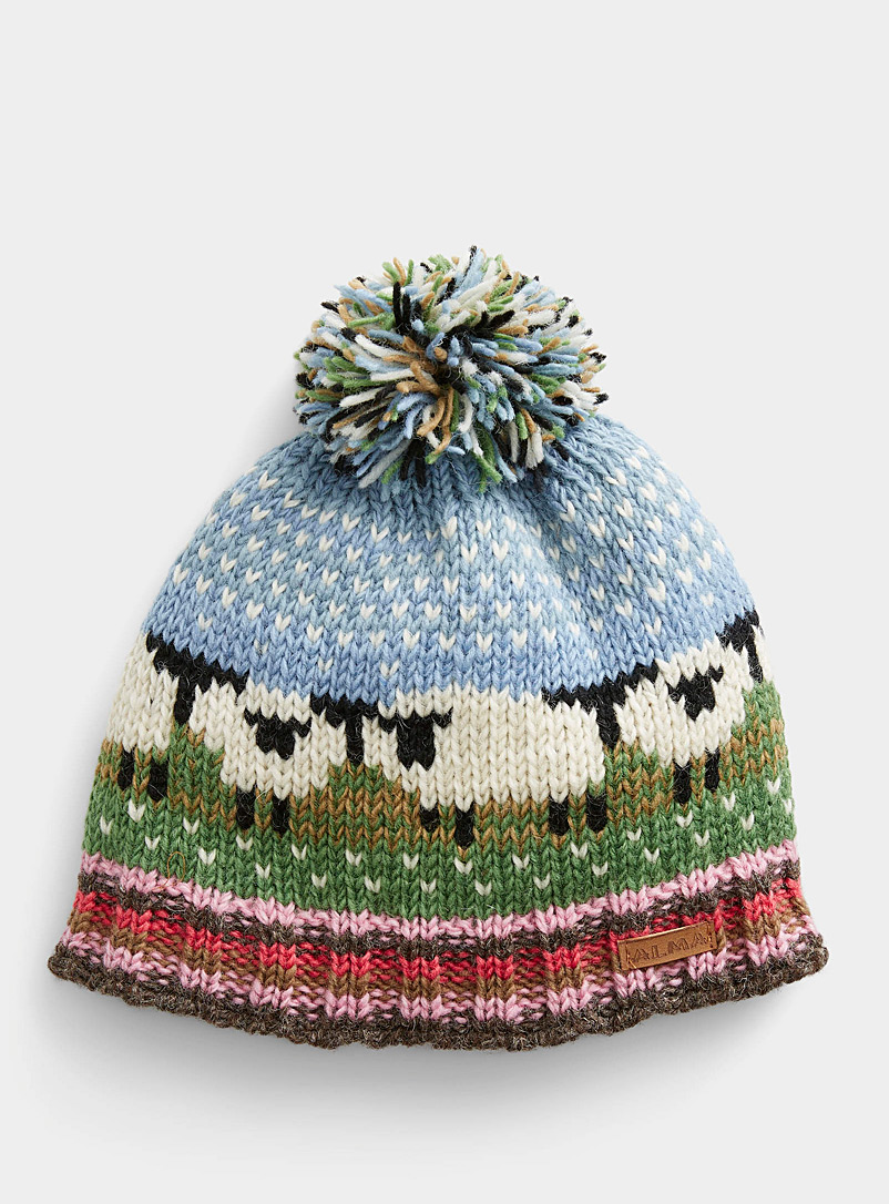ALMA Patterned Blue Herd of sheep artisanal tuque for women