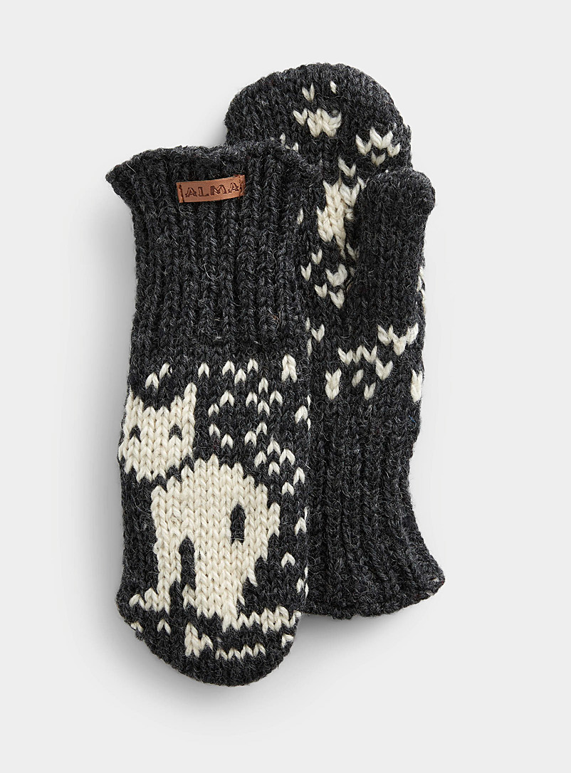 ALMA Grey White kitten handmade mittens for women
