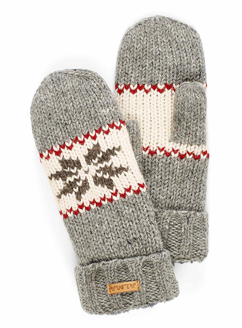 ALMA Patterned Black First snow knit mittens for women