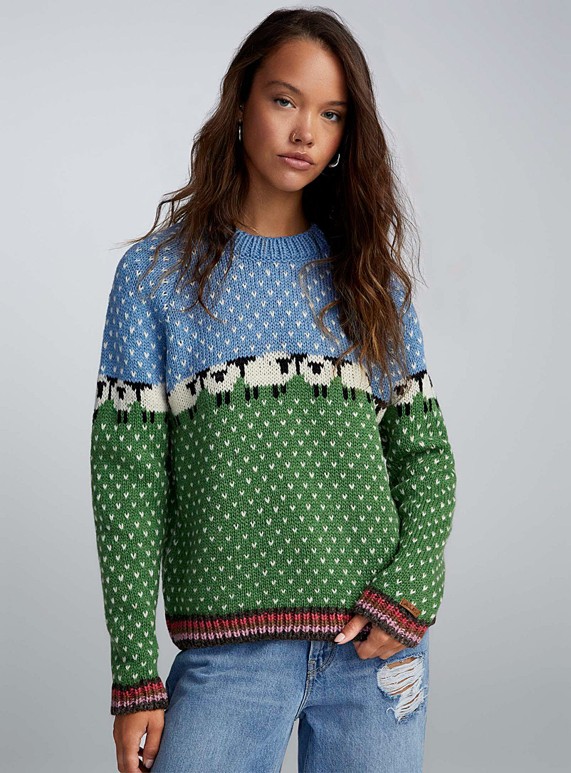 ALMA Patterned Blue Pure sheep's wool sweater for women