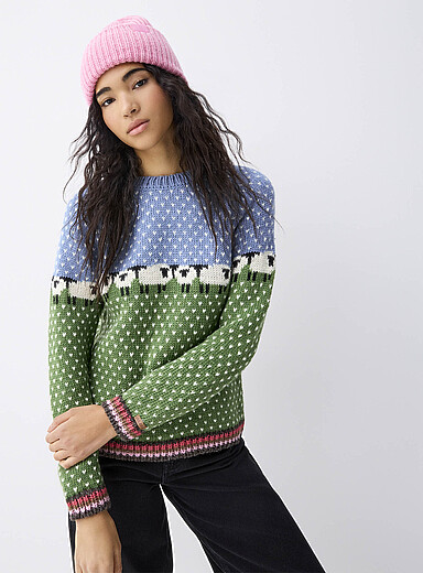 ALMA Patterned Blue Pure sheep's wool sweater for women
