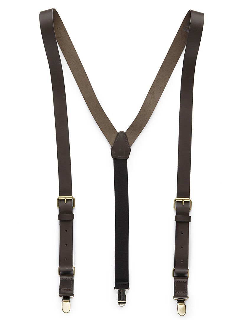 Le 31 Brown Leather suspenders for men