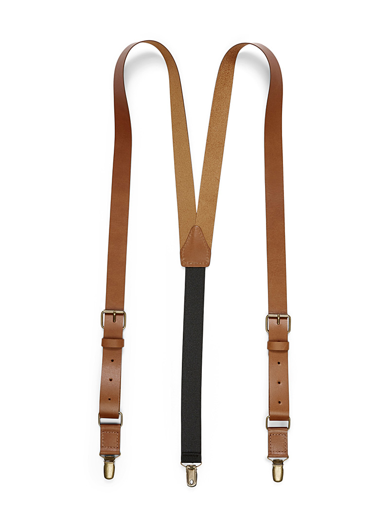 Le 31 Light Brown Leather suspenders for men