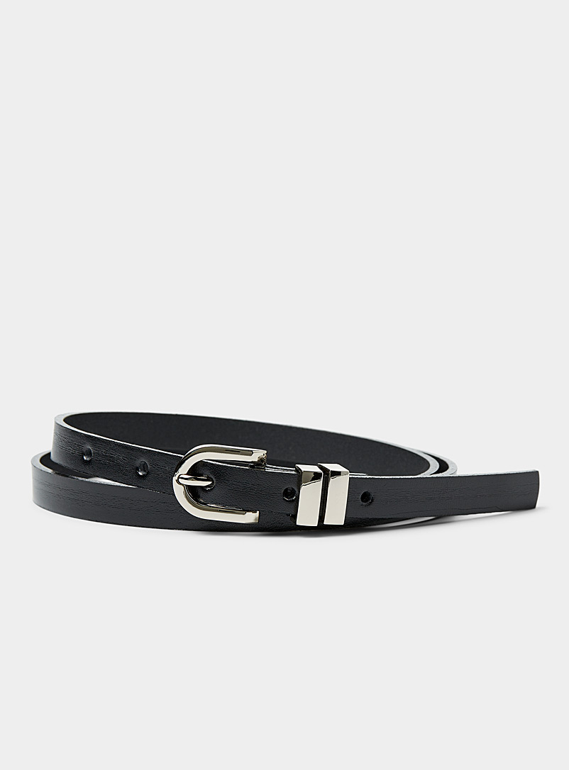 Simons Black Skinny leather belt for women
