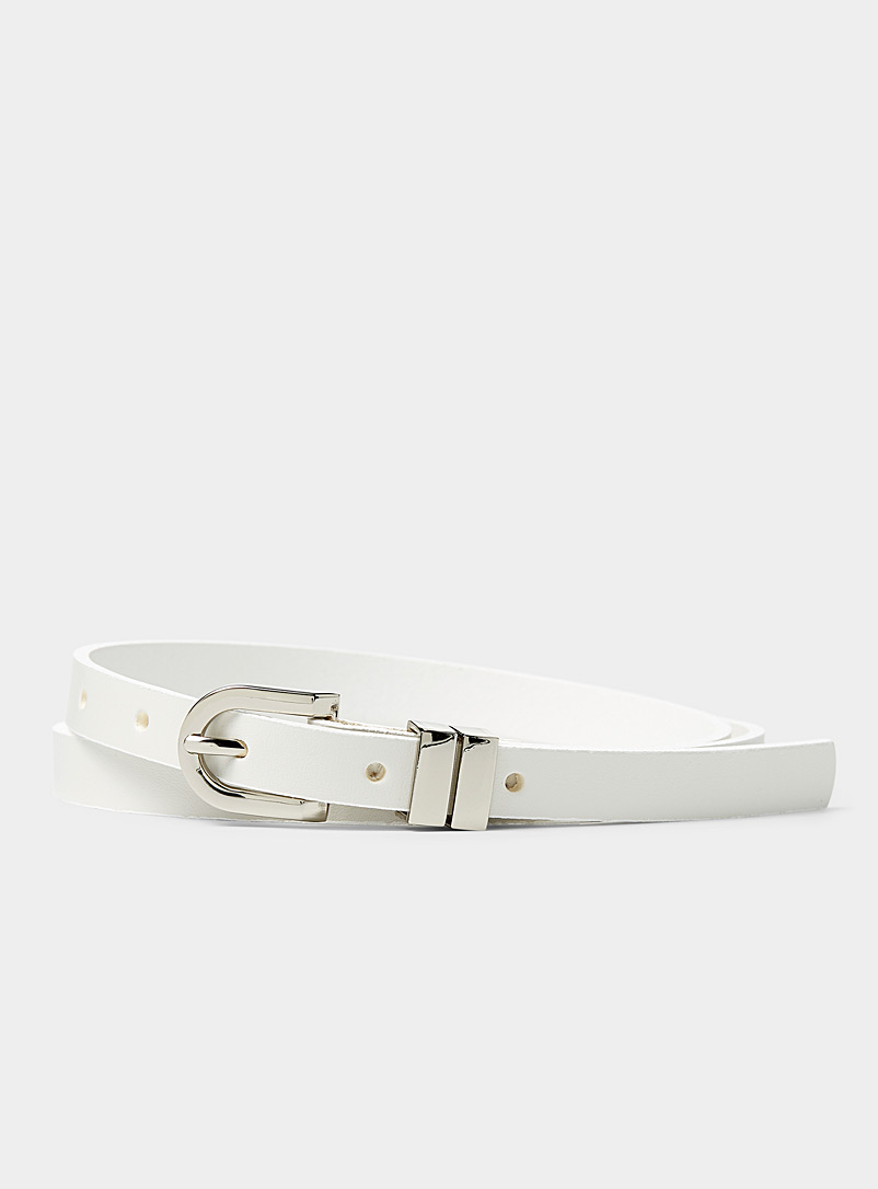 Simons Ivory White Skinny leather belt for women