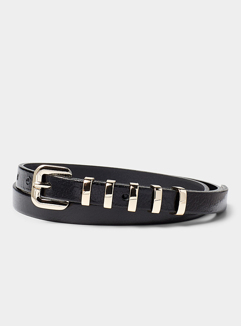 Simons Black Metallic-loop thin leather belt for women