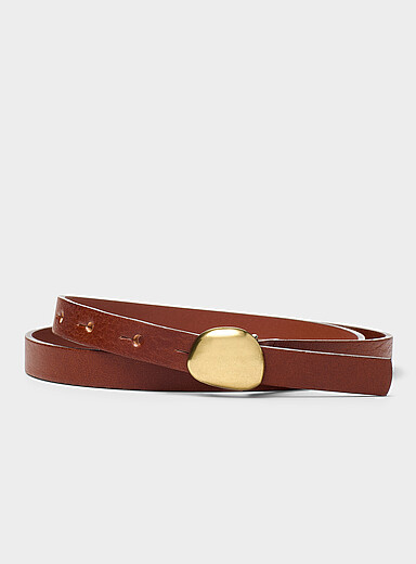 Simons: La fine ceinture cuir boucle laiton bross&eacute; Noir pour femme