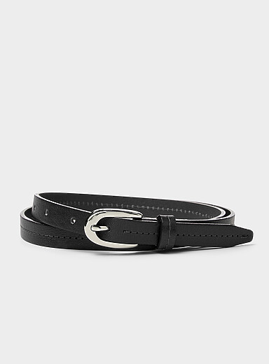 Simons Black Silver D-buckle thin leather belt for women