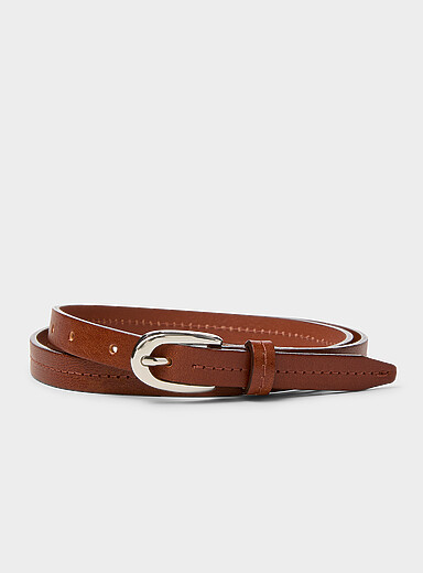 Simons Brown Silver D-buckle thin leather belt for women