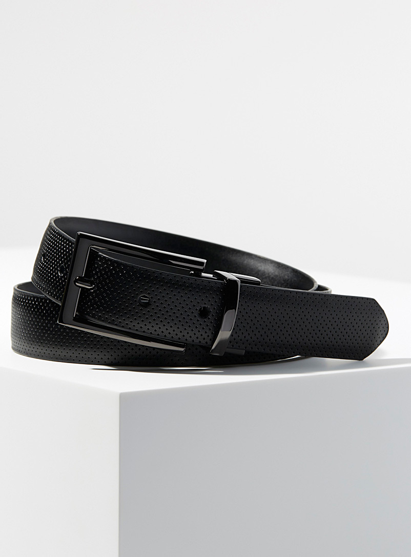 Le 31 Black Reversible perforated leather belt for men