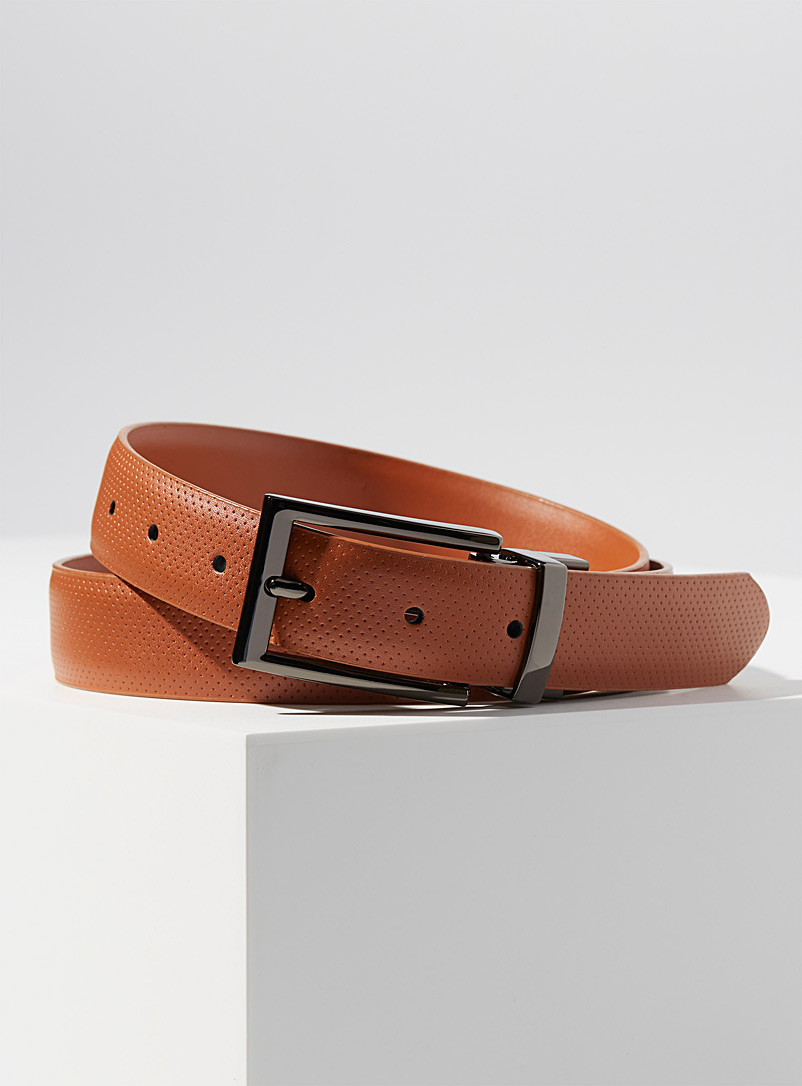 Le 31 Brown Reversible perforated leather belt for men