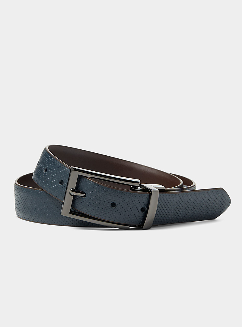 Le 31 Marine Blue Reversible perforated leather belt for men