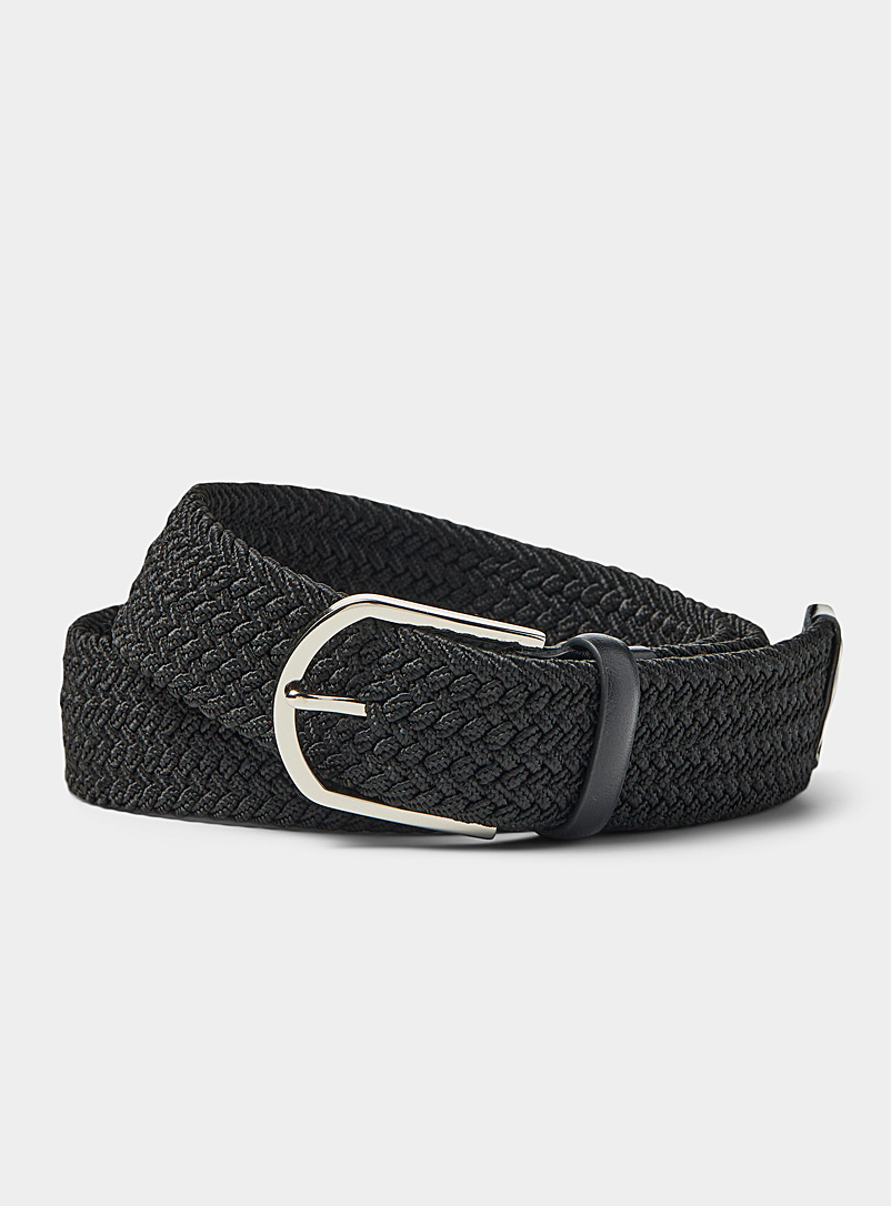 Le 31 Black Leather-detail braided belt for men