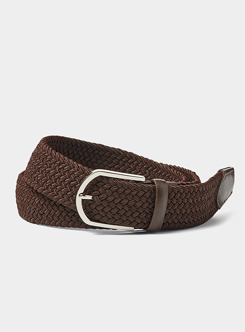Le 31 Brown Leather-detail braided belt for men