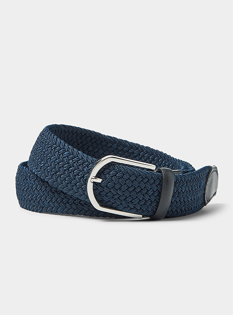 Le 31 Marine Blue Leather-detail braided belt for men