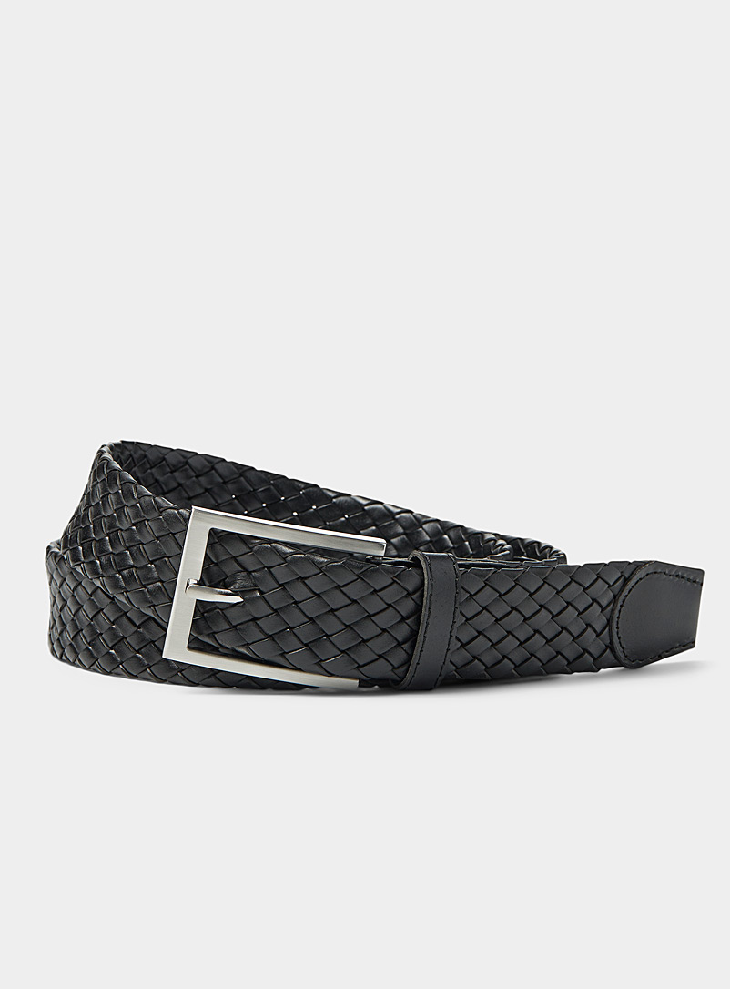 Le 31 Black Structured braided belt for men