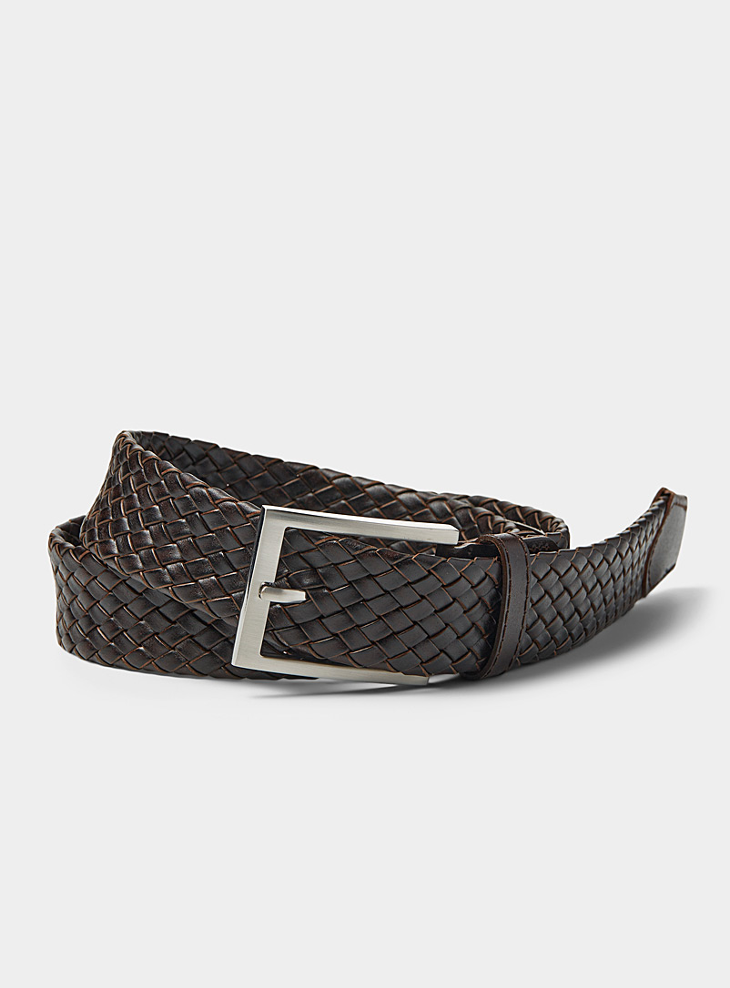 Le 31 Brown Structured braided belt for men