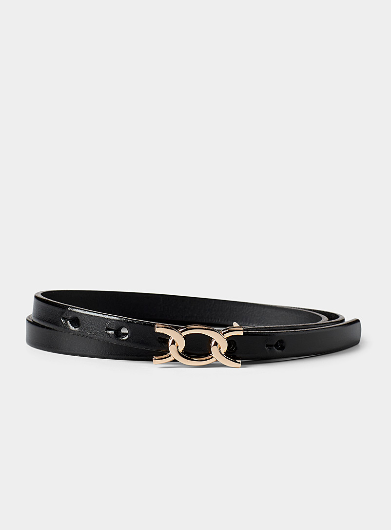 Simons Black Link-buckle thin leather belt for women