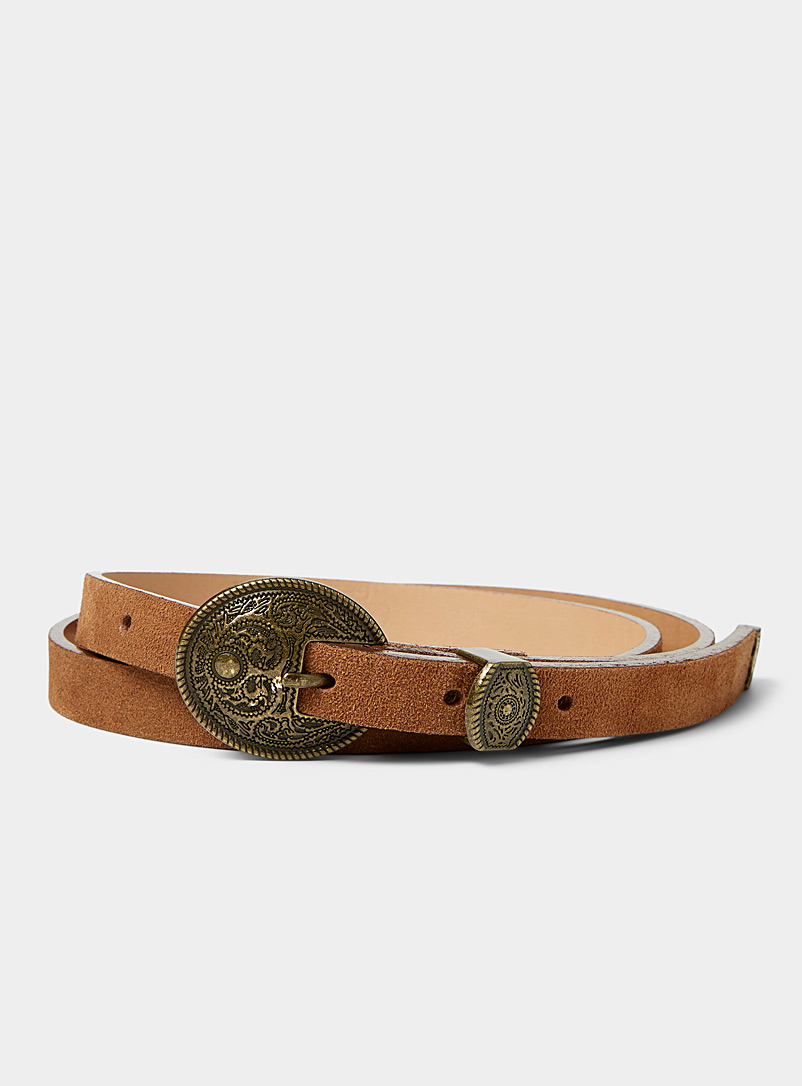 Simons Brown Thin equestrian buckle belt for women