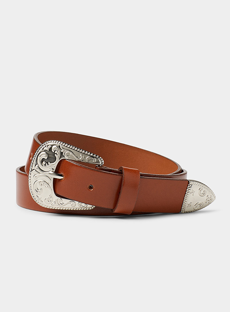 Simons Brown Western leather belt for women