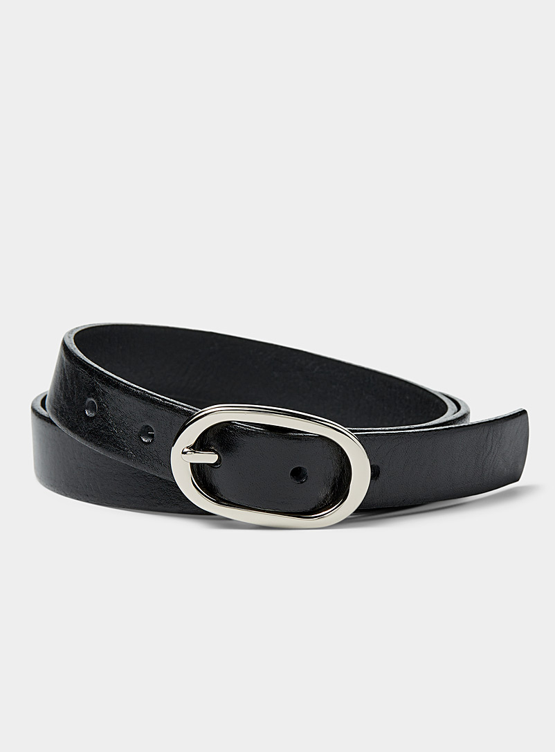 Simons Black Oval buckle leather belt for women