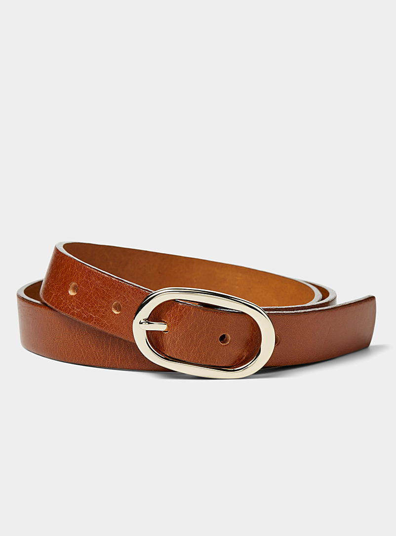 Simons Light Brown Oval buckle leather belt for women