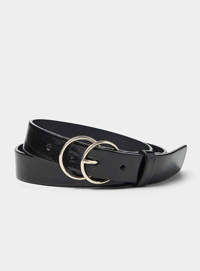Simons: La ceinture cuir double boucle Brun pour femme