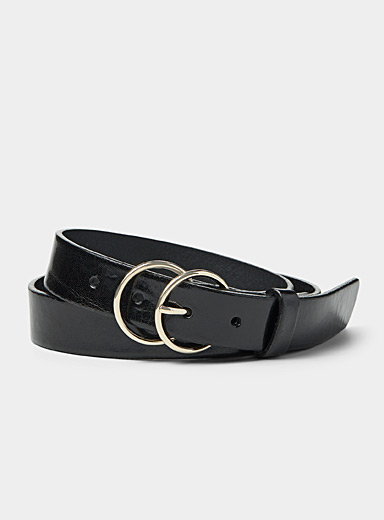 Double-buckle leather belt