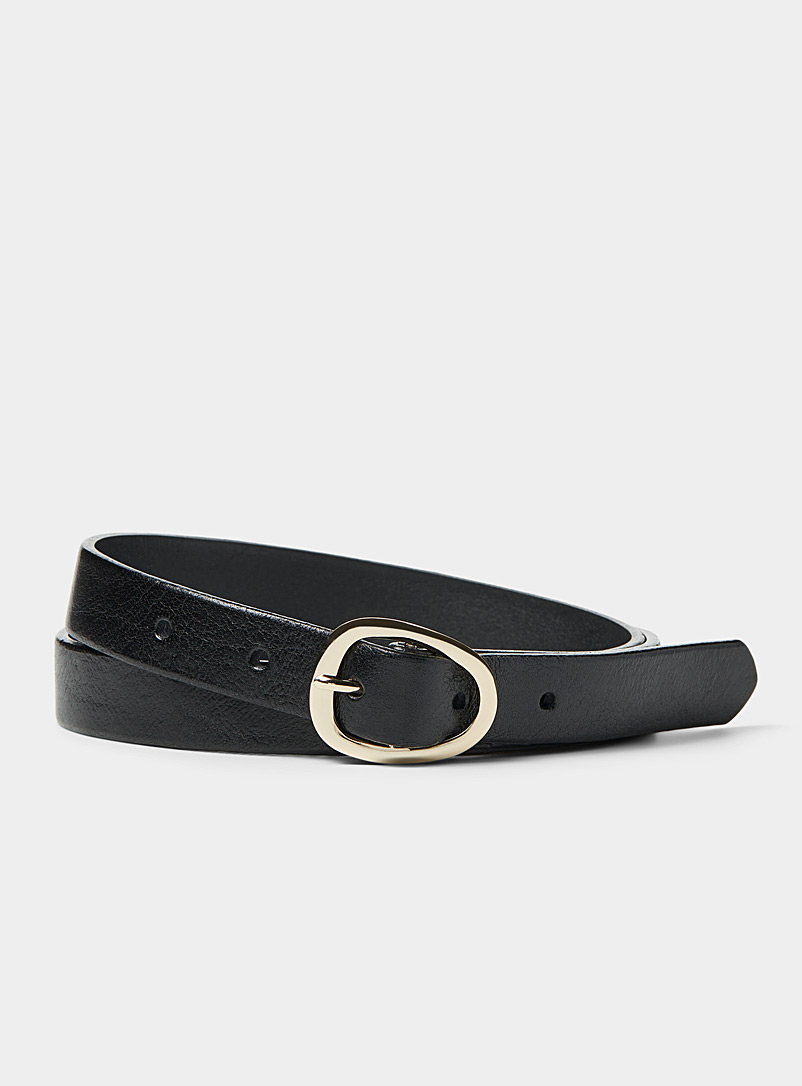 Simons Brown Organic oval-buckle leather slim belt for women