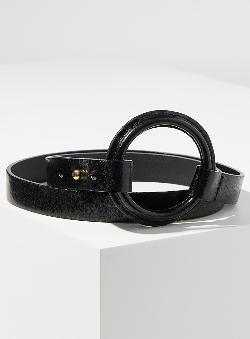Simons Brown Leather O-ring thin belt for women