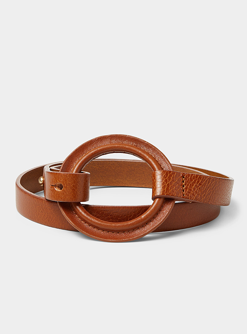 Simons: La fine ceinture anneau de cuir Brun pour femme
