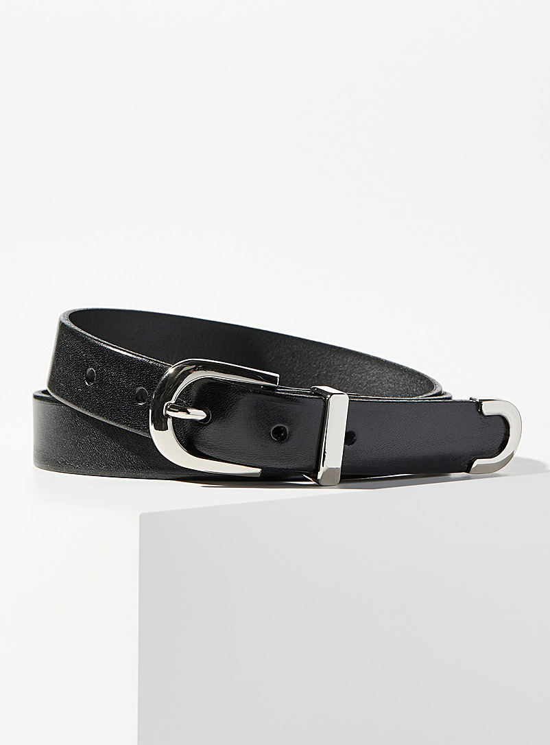 Simons Black Thin metallic tip belt for women