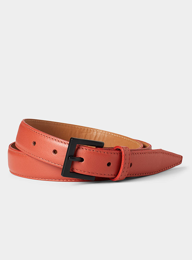 Simons Red Black square buckle leather belt for women