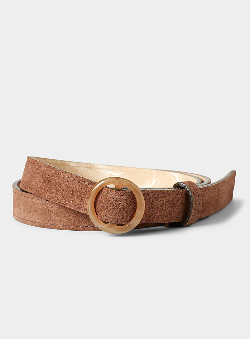 Simons Light Brown Round buckle suede belt for women
